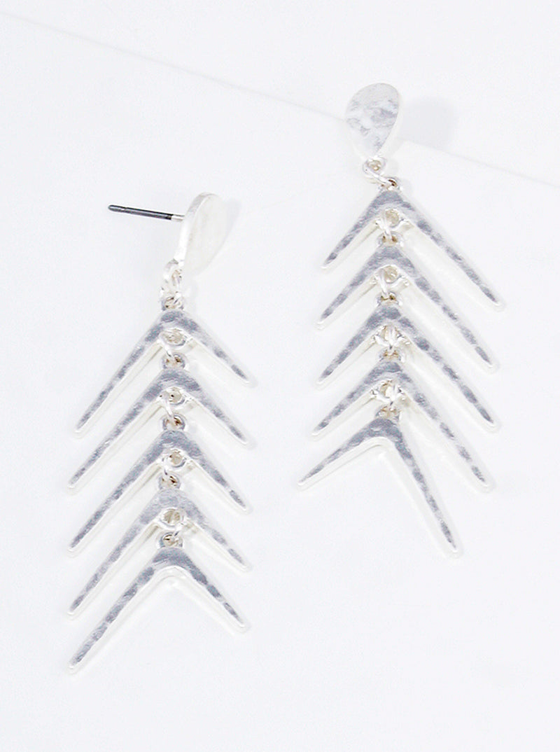 Textured Metal Fishbone Post Dangle Earrings