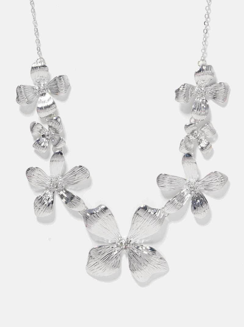 Textured Metal Floral Flower Chunky Necklace