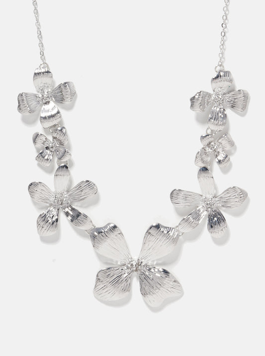 Textured Metal Floral Flower Chunky Necklace