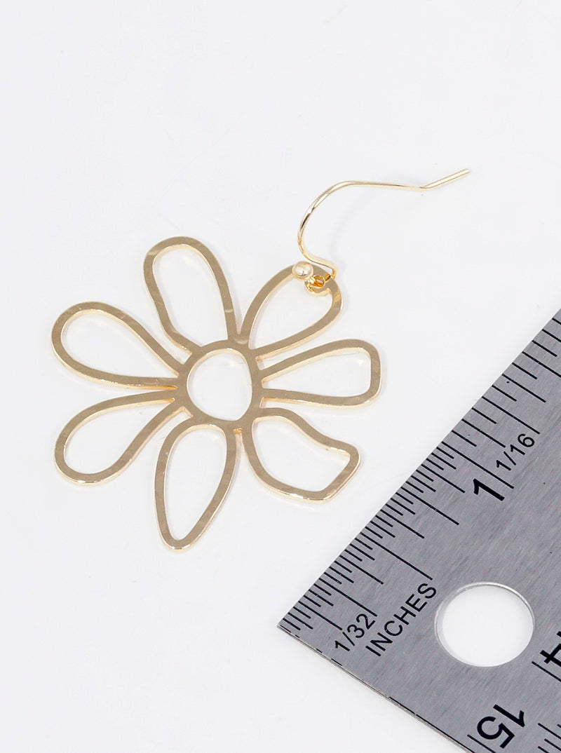 Textured Metal Floral Flower Petal Dangle Drop Earrings