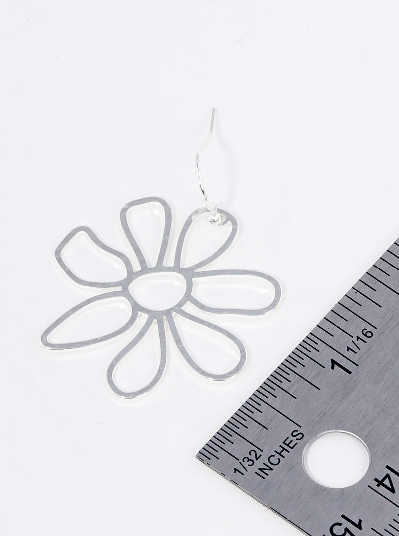 Textured Metal Floral Flower Petal Dangle Drop Earrings