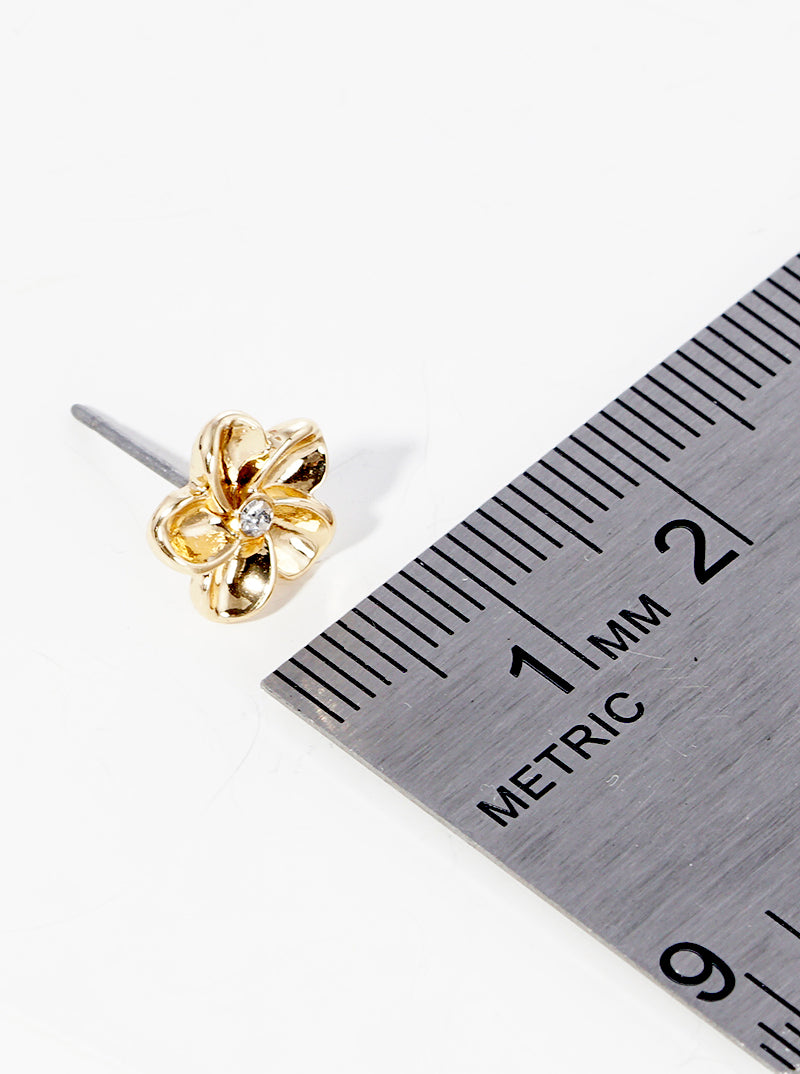 Textured Metal Floral Flower Petal Post Stud Earrings
