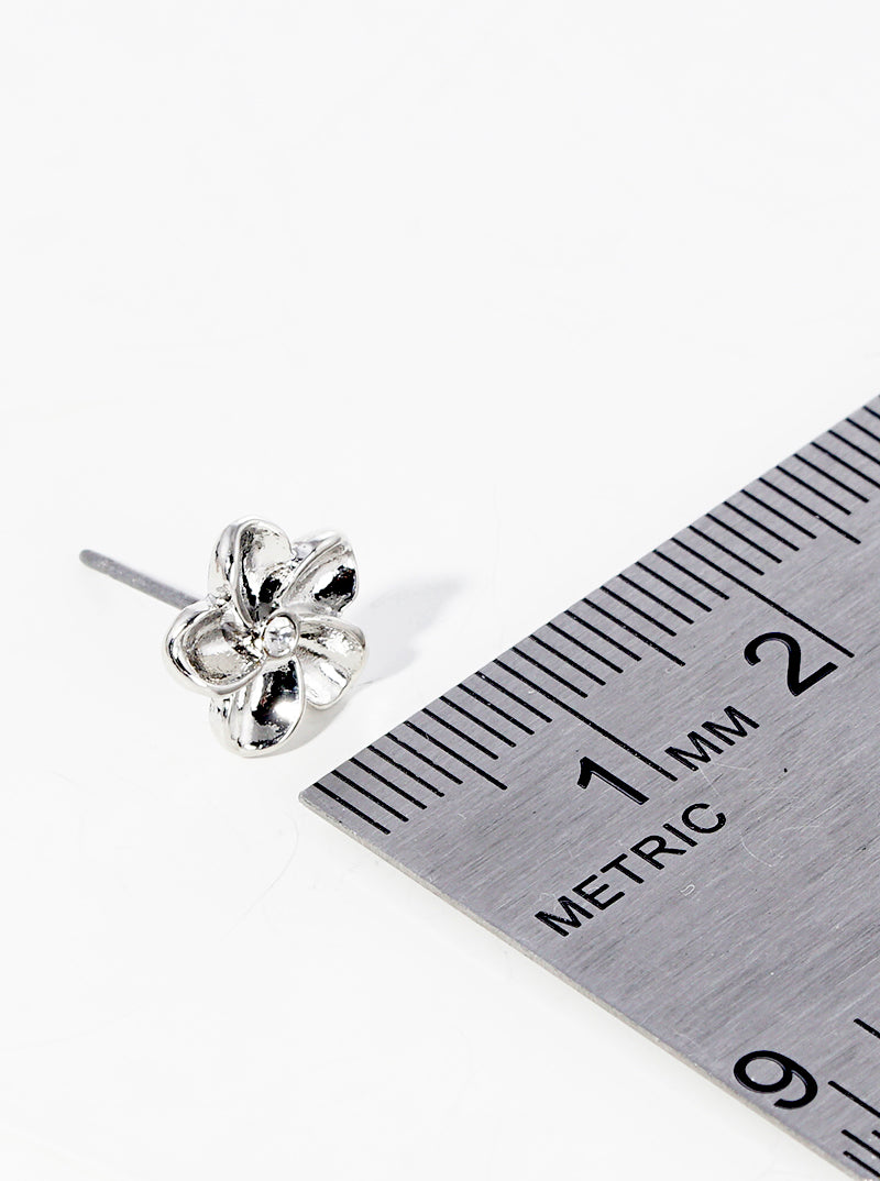 Textured Metal Floral Flower Petal Post Stud Earrings