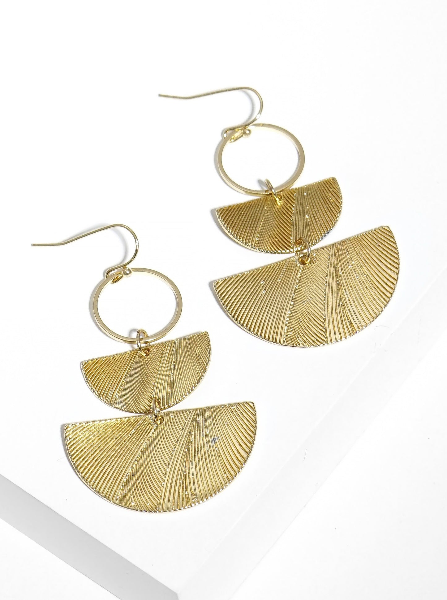 Textured Metal Geometric Shape Fish Hook Dangle Drop Earrings