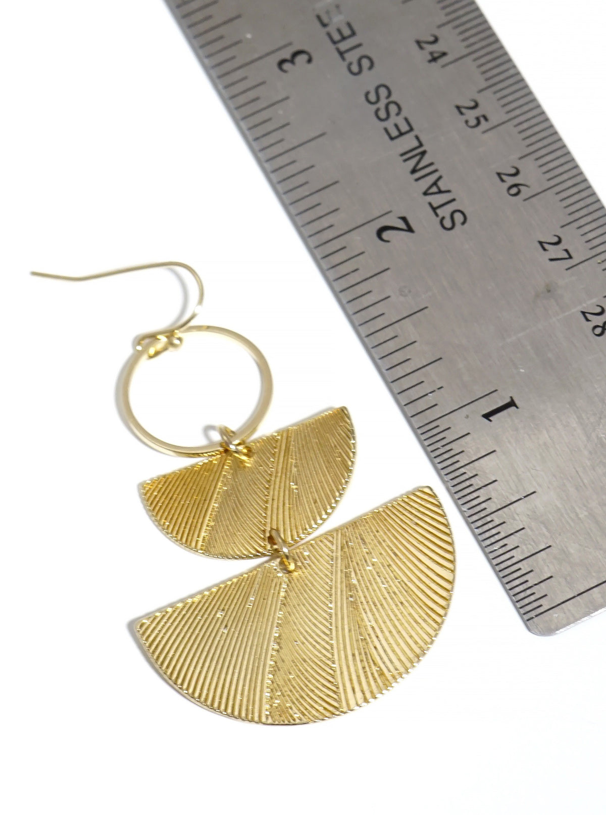 Textured Metal Geometric Shape Fish Hook Dangle Drop Earrings