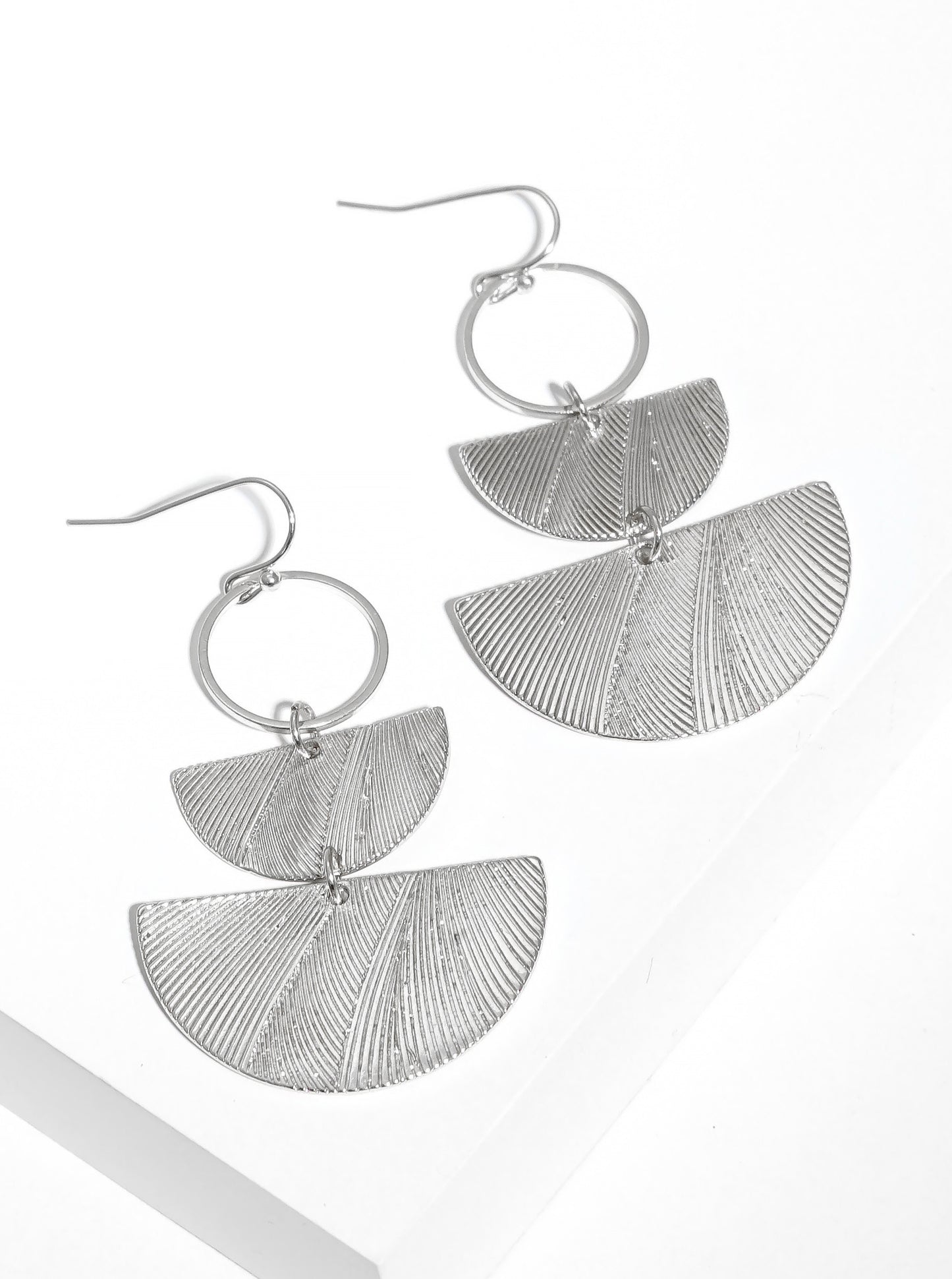 Textured Metal Geometric Shape Fish Hook Dangle Drop Earrings