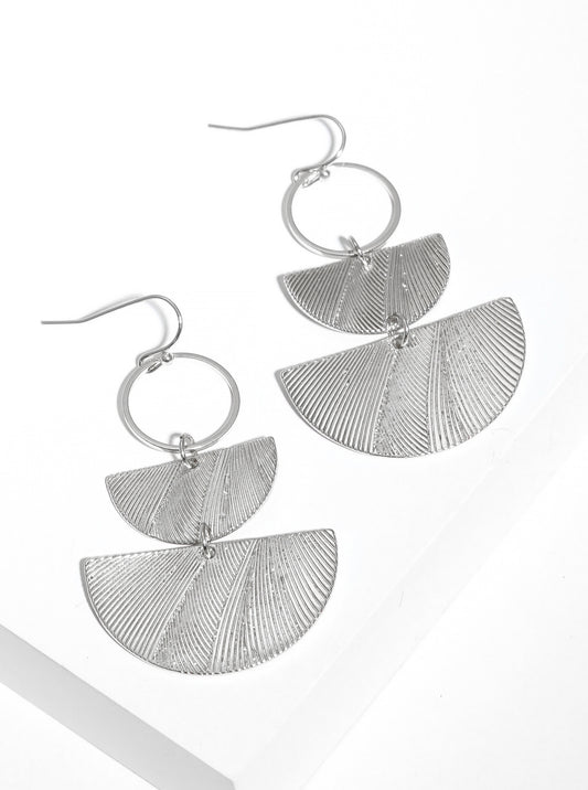 Textured Metal Geometric Shape Fish Hook Dangle Drop Earrings