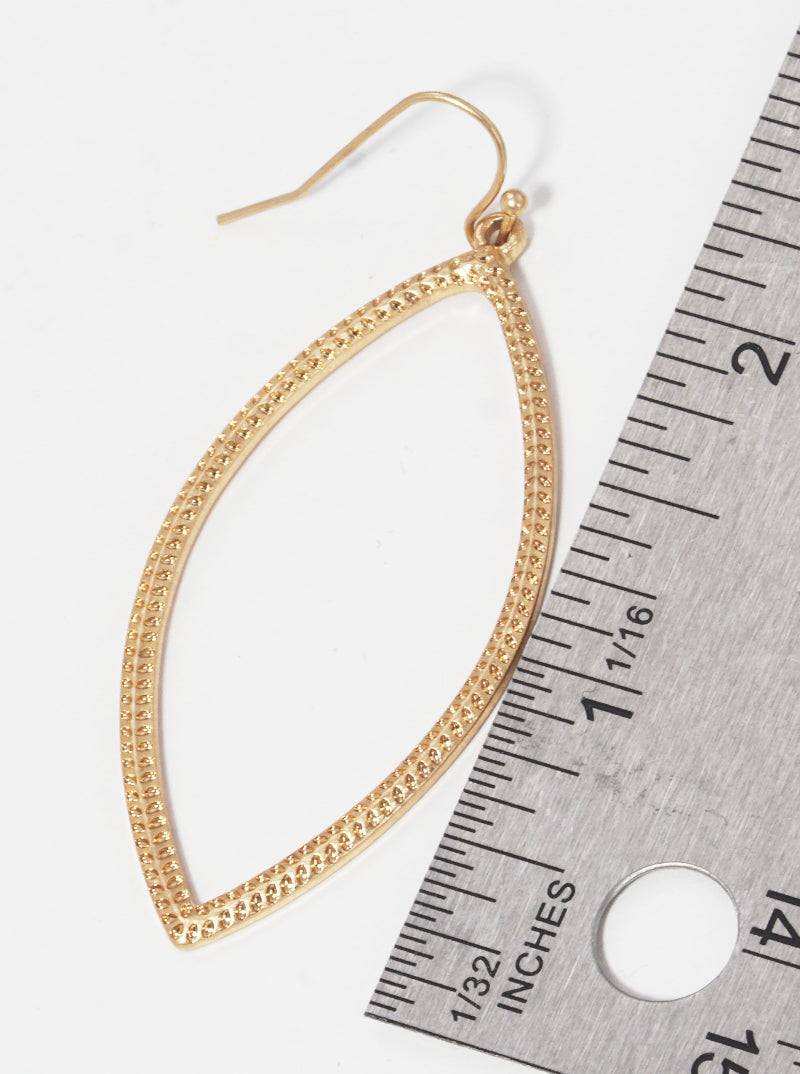 Textured Metal Marquise Shape Dangle Drop Earrings