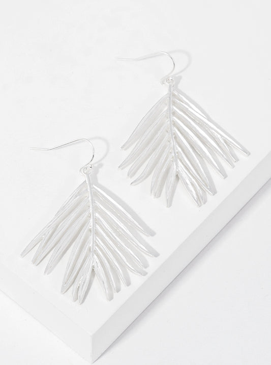 Textured Metal Palm Leaves Dangle Drop Earrings