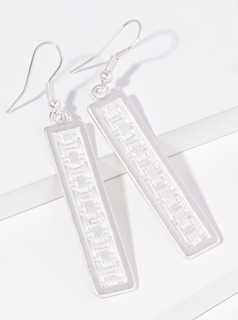 Textured Metal Rectangle Bar Dangle Drop Earrings