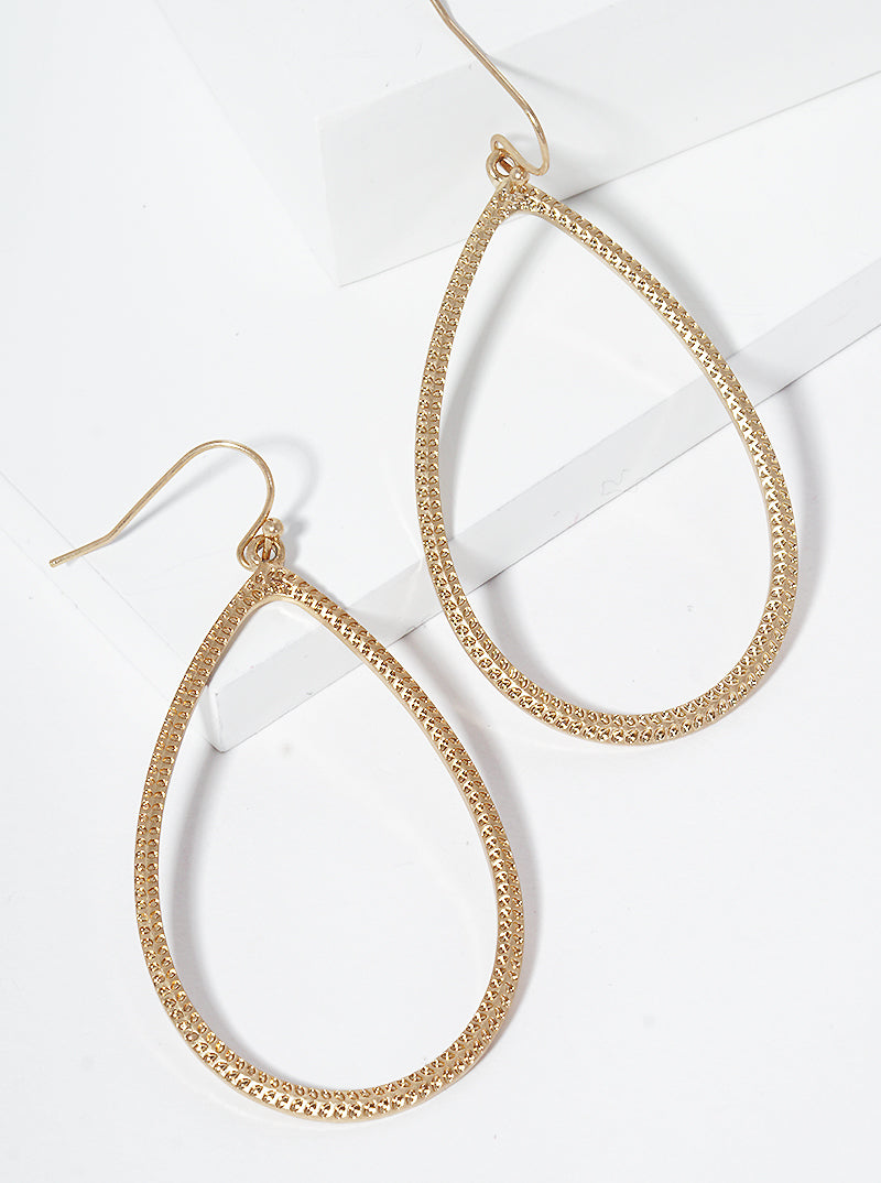 Textured Metal Teardrop Dangle Drop Earrings