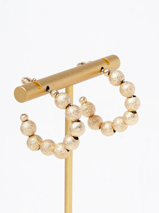 Textured Metallic Bead 20mm Open Hoop Earrings