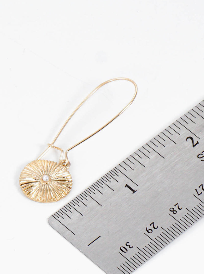 Textured Sea Urchin Fossil With Pearl Drop Kidney Wire Earrings
