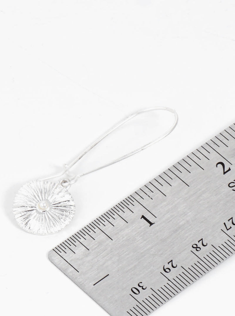 Textured Sea Urchin Fossil With Pearl Drop Kidney Wire Earrings
