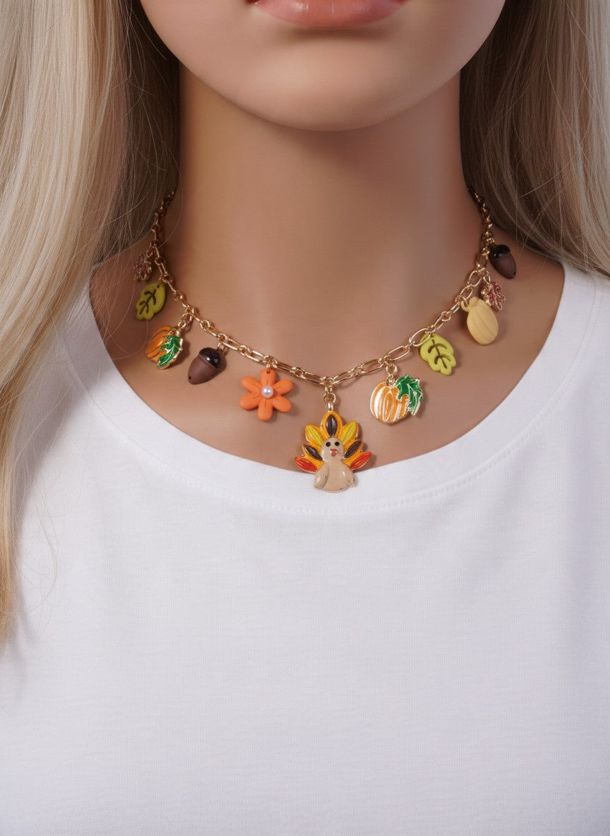 Thanksgiving Enameled Multi Charm Necklace