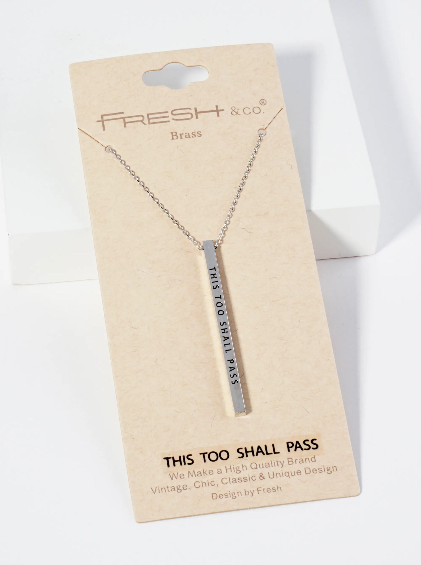 This Too Shall Pass Engraved Vertical Bar Pendant Inspirational Necklace