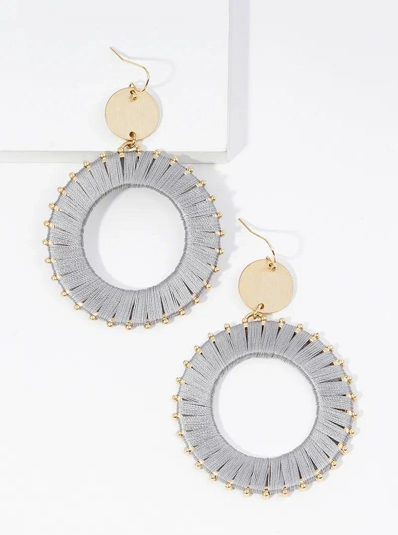 Thread Wrapped Circle Drop Dangle Earrings