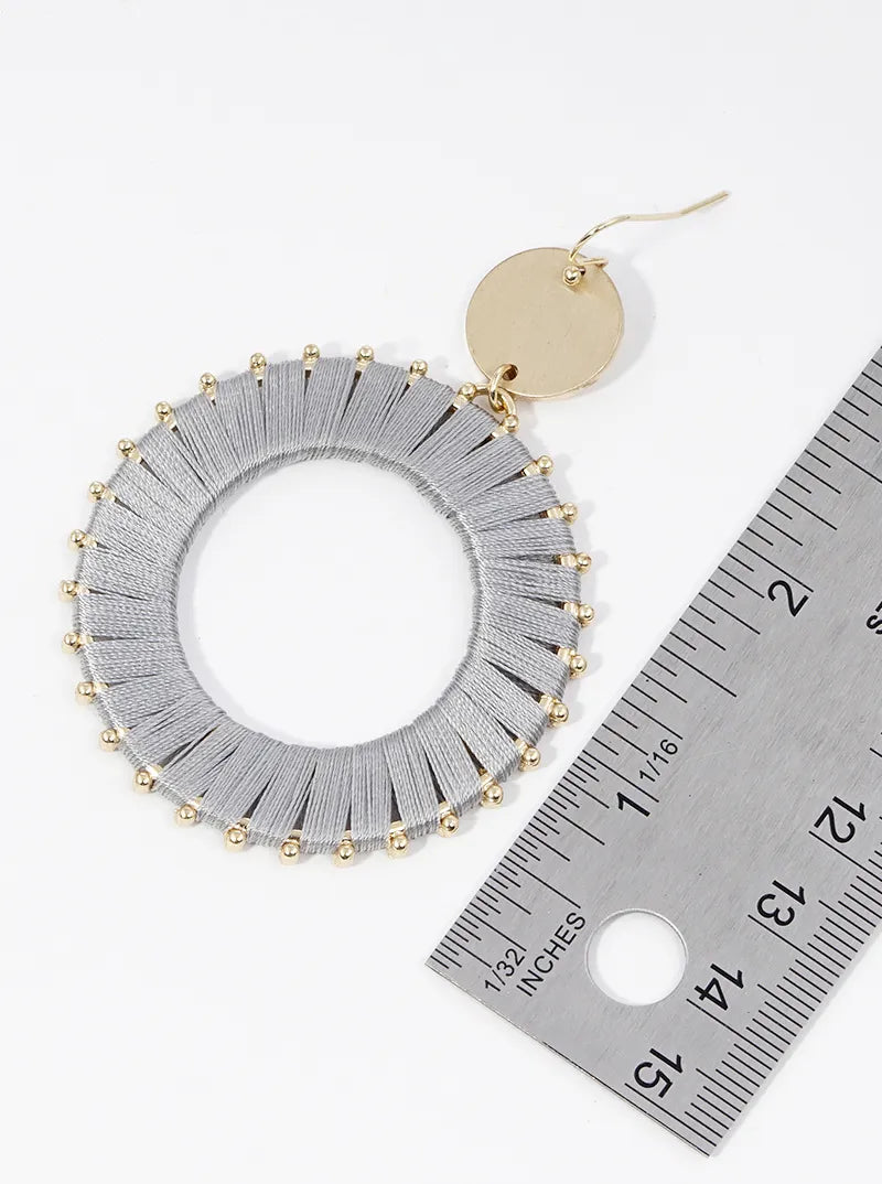 Thread Wrapped Circle Drop Dangle Earrings