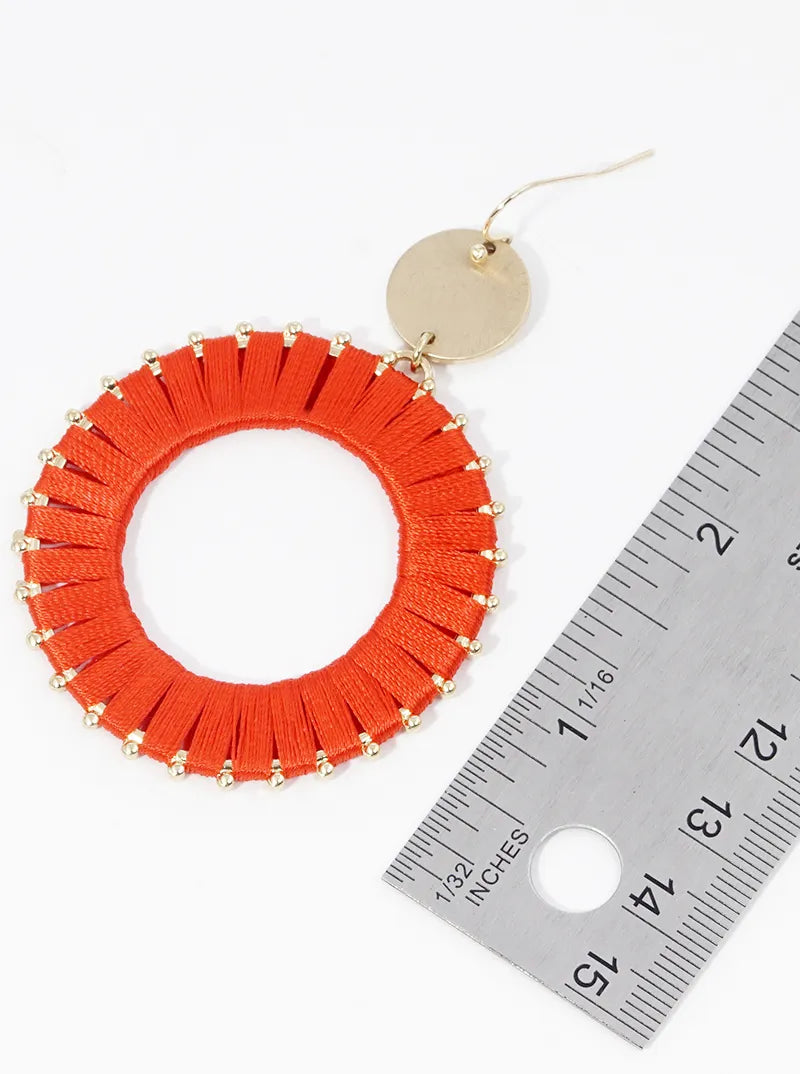 Thread Wrapped Circle Drop Dangle Earrings