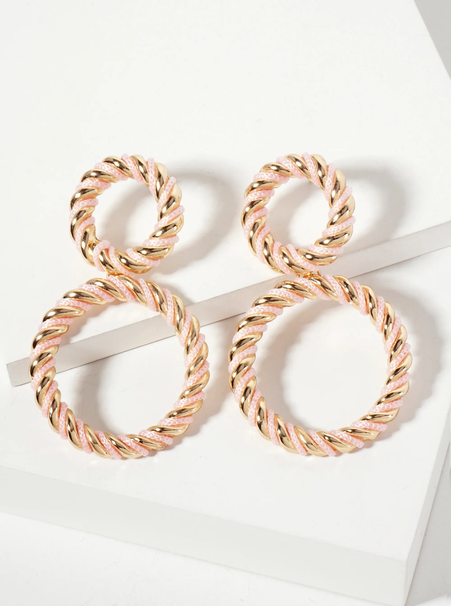 Thread-Wrapped Rope-Texture Double-Circle Drop Statement Earrings