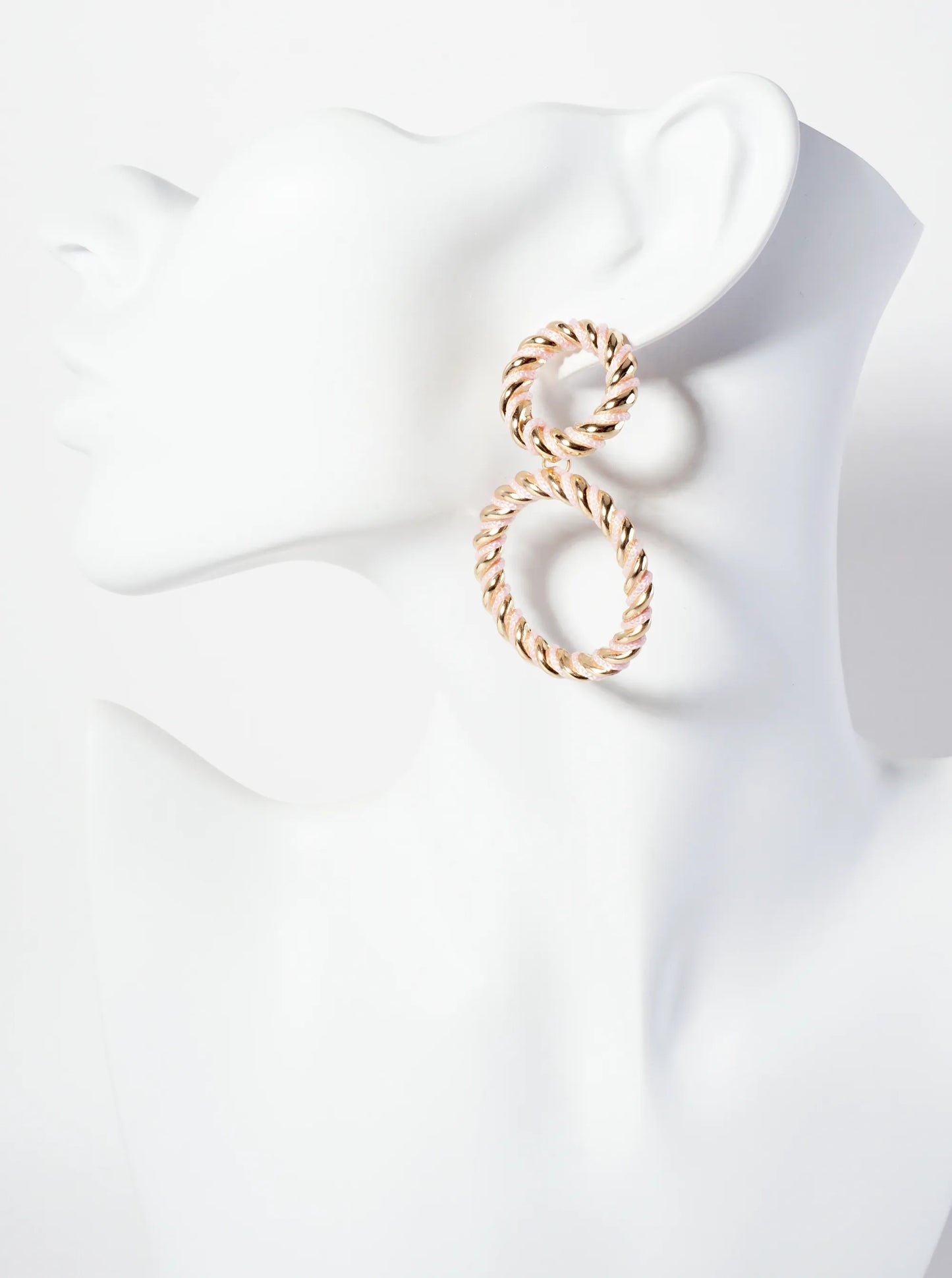 Thread-Wrapped Rope-Texture Double-Circle Drop Statement Earrings