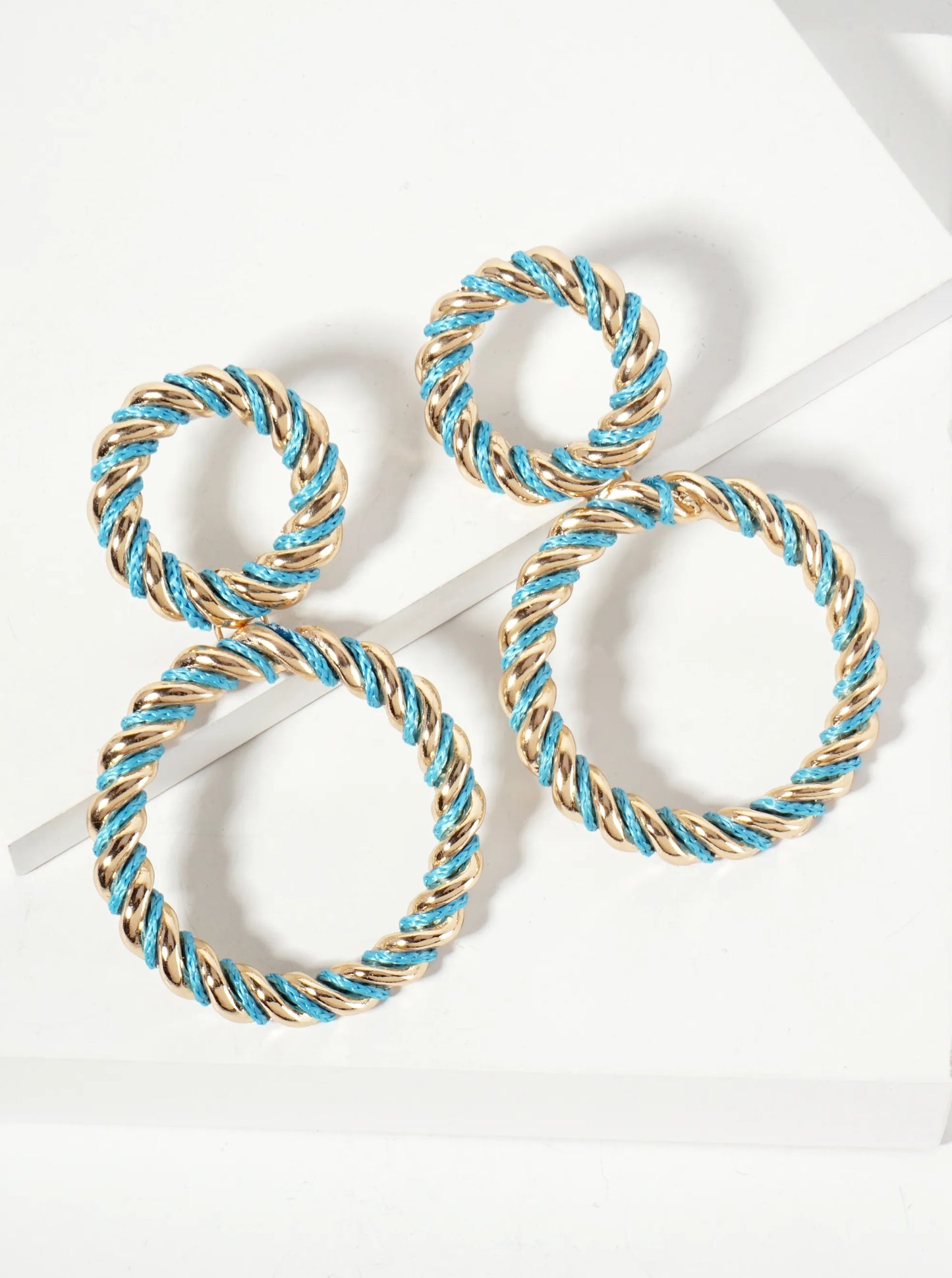 Thread-Wrapped Rope-Texture Double-Circle Drop Statement Earrings