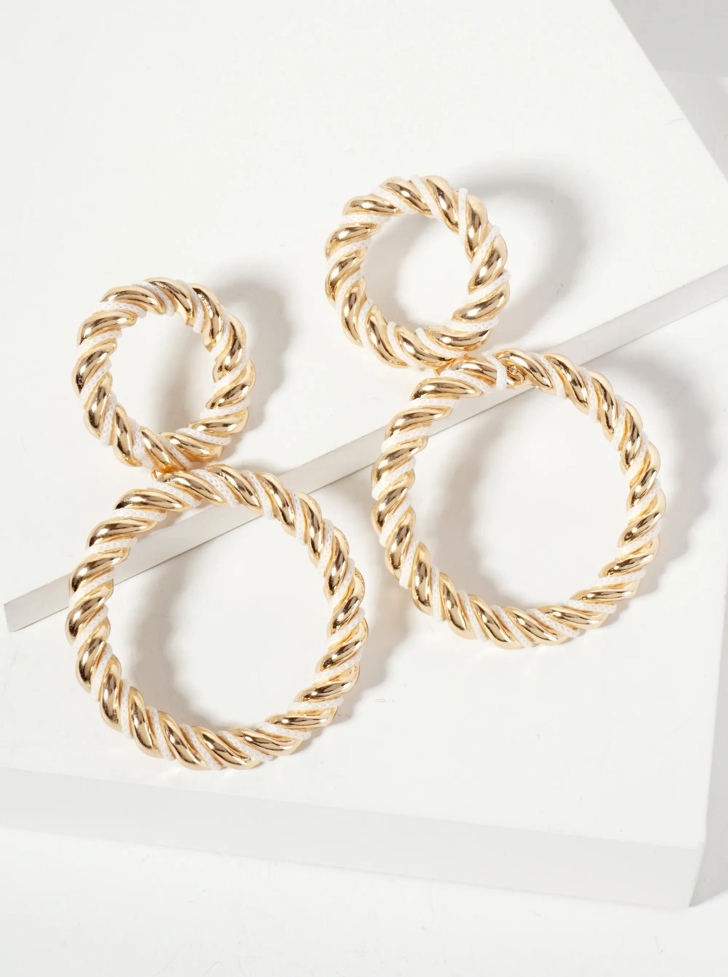 Thread-Wrapped Rope-Texture Double-Circle Drop Statement Earrings