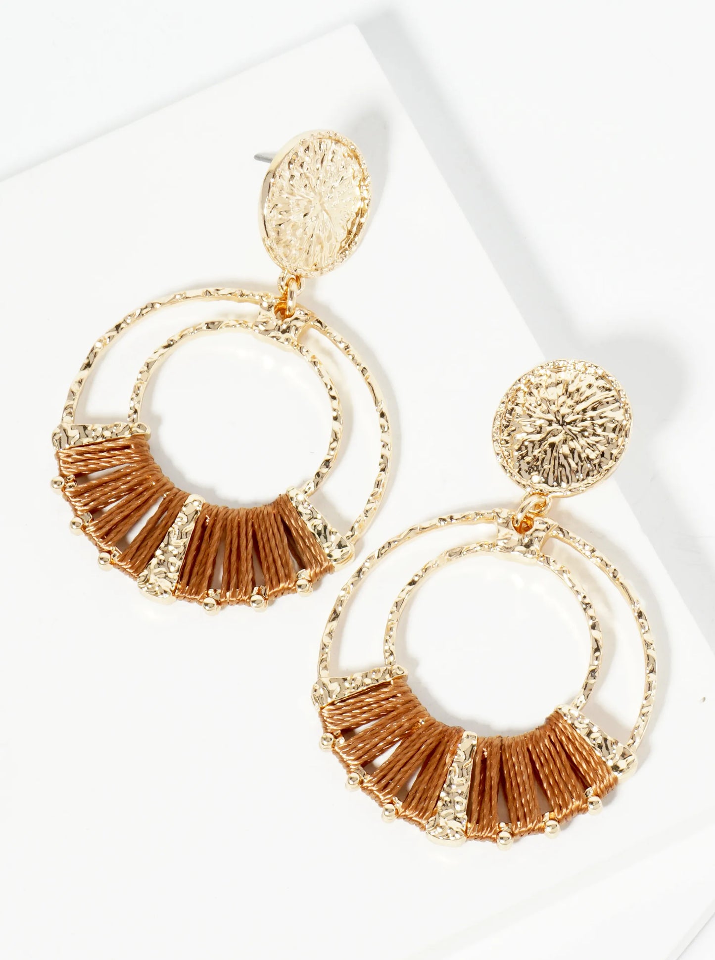 Thread Wrapped Textured Circle Drop Dangle Earrings