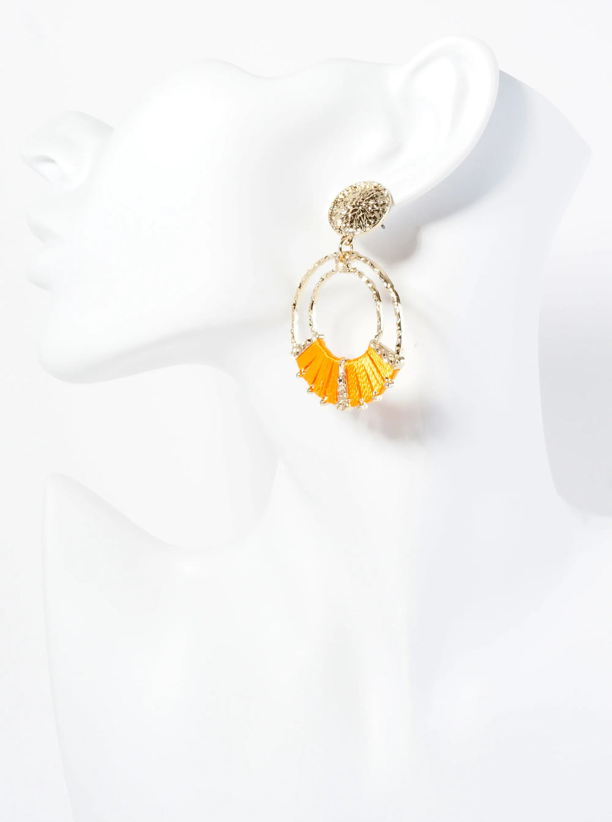 Thread Wrapped Textured Circle Drop Dangle Earrings