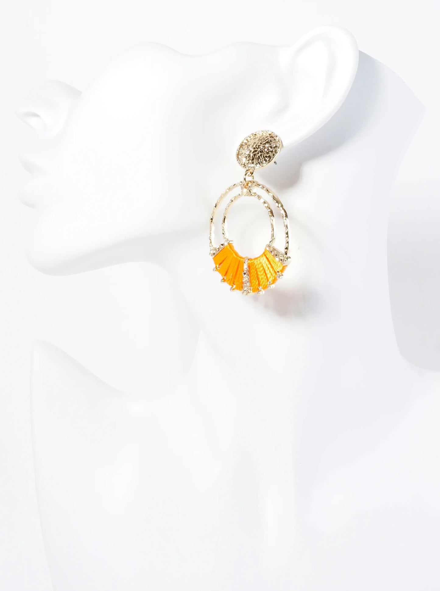 Thread Wrapped Textured Circle Drop Dangle Earrings