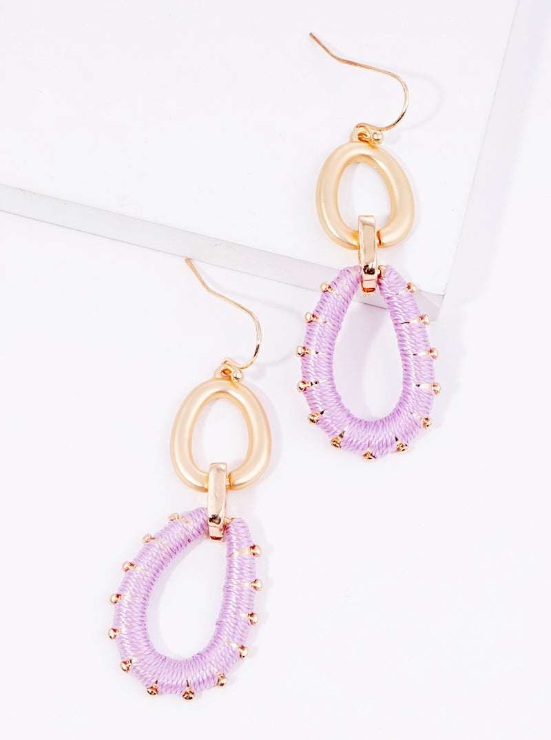 Thread Wrapped Oval Drop Dangle Earrings