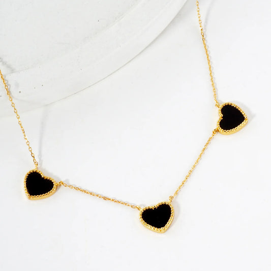 Three 10mm Heart Charm 18K-Gold-Dipped Necklace
