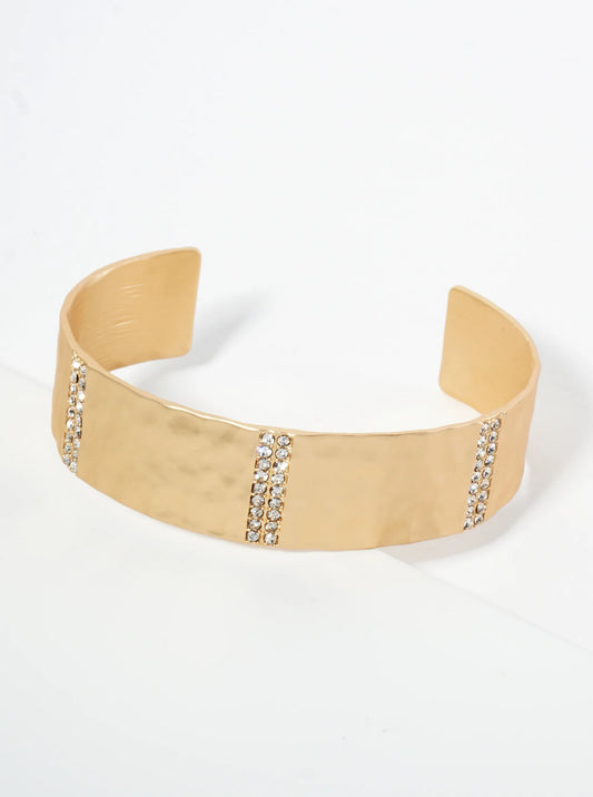 Three Bold Crystal Row Accents Open Cuff Bracelet