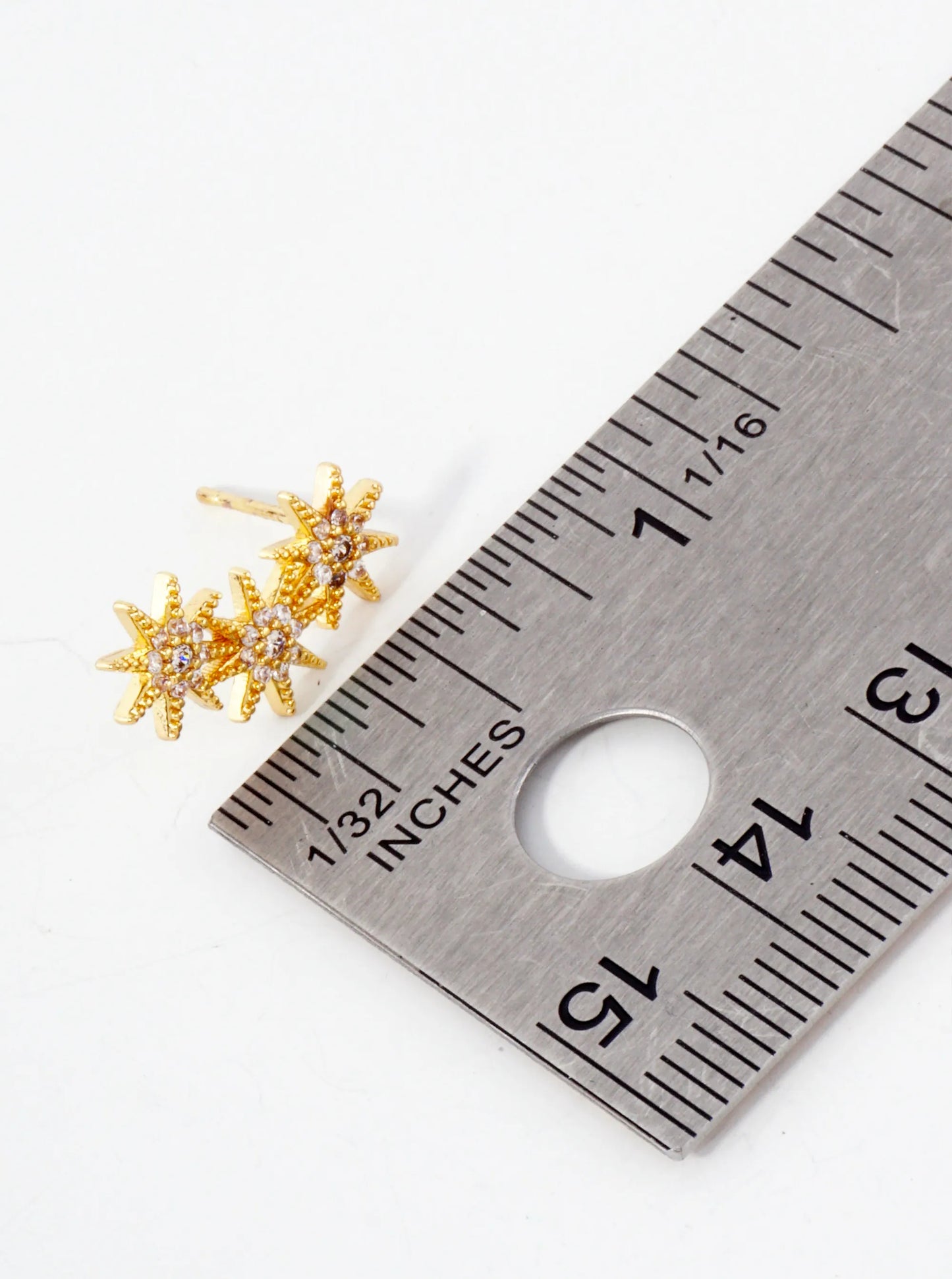 Three CZ Starlight Connected In-a-Curve 18K-Gold-Dipped Stud Earrings