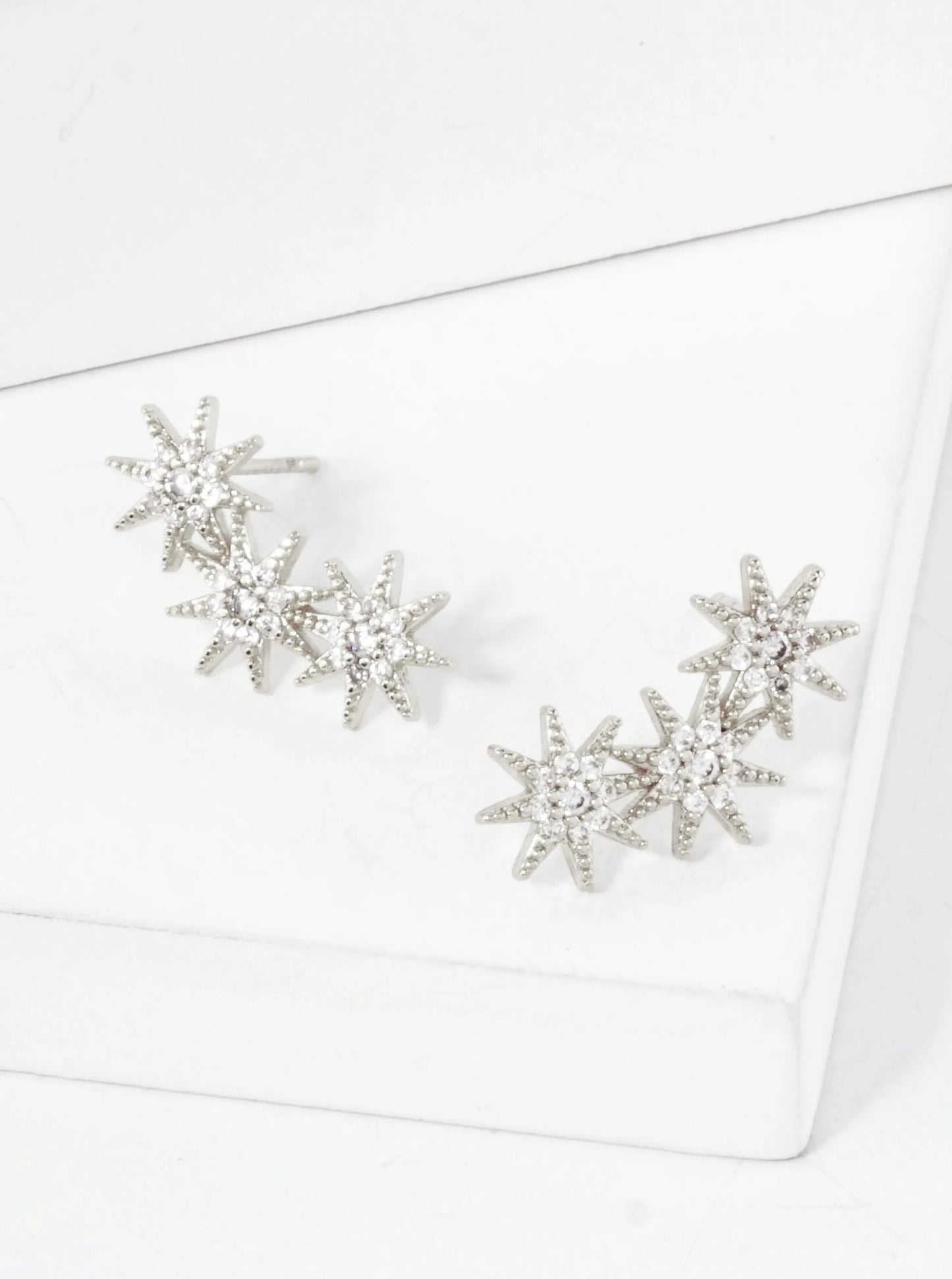 Three CZ Starlight Connected In-a-Curve 18K-Gold-Dipped Stud Earrings