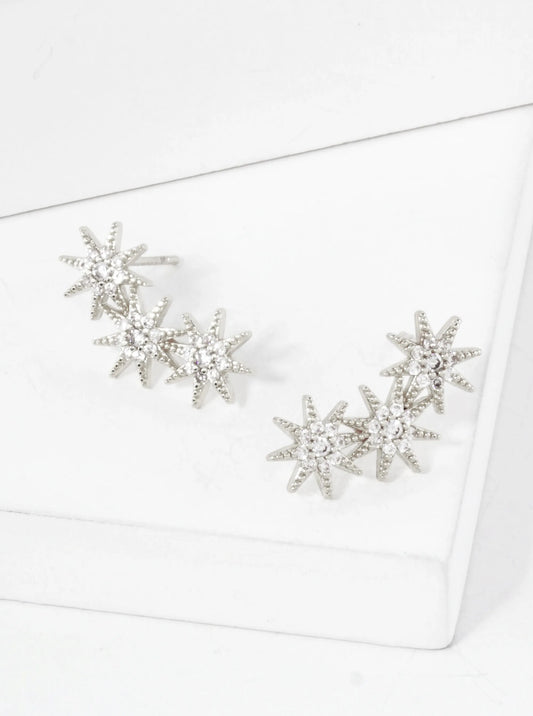 Three CZ Starlight Connected In-a-Curve 18K-Gold-Dipped Stud Earrings