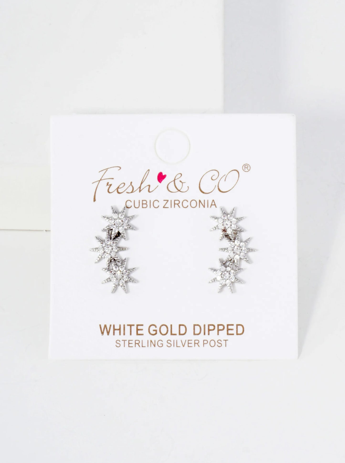 Three CZ Starlight Connected In-a-Curve 18K-Gold-Dipped Stud Earrings