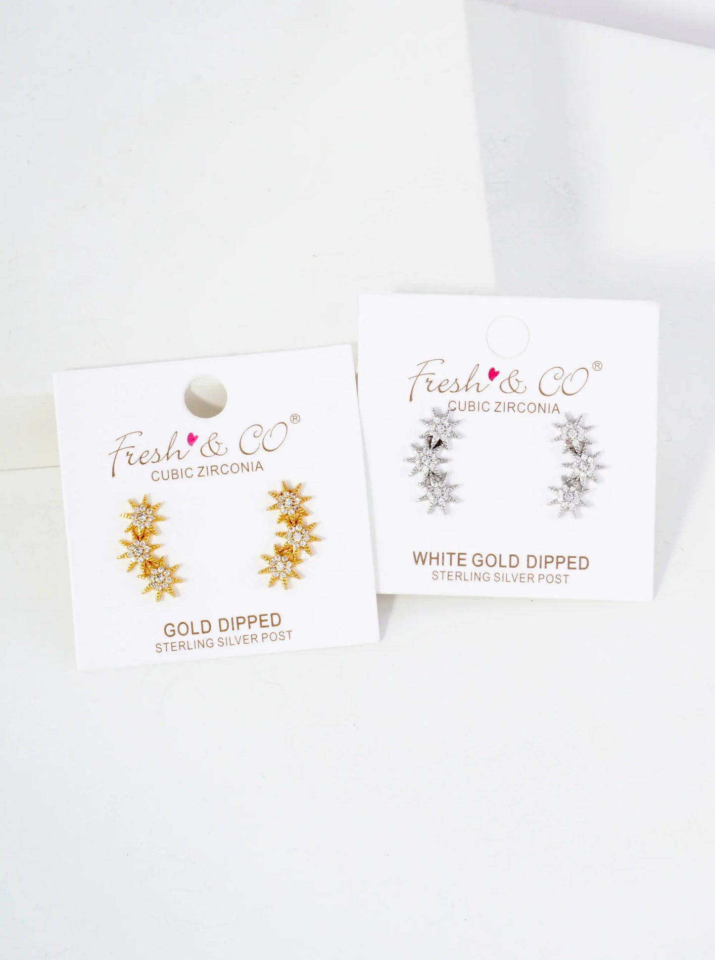 Three CZ Starlight Connected In-a-Curve 18K-Gold-Dipped Stud Earrings