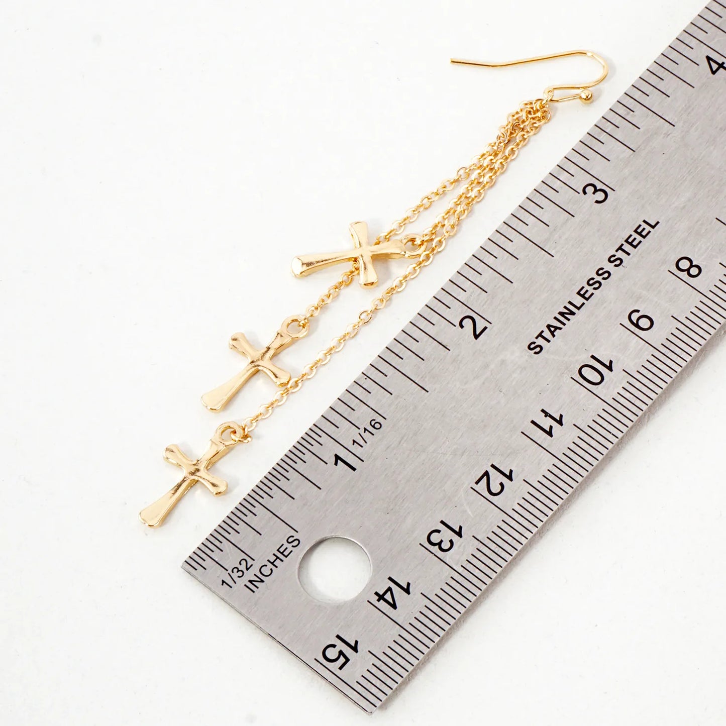 Three Cross Chain Drop Metal Earrings