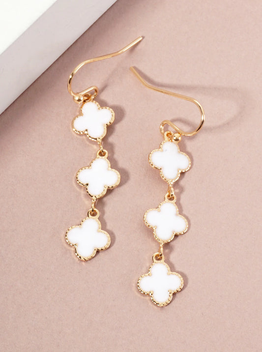 Three Delicate Enamel Quatrefoil Drop Dangle Earrings