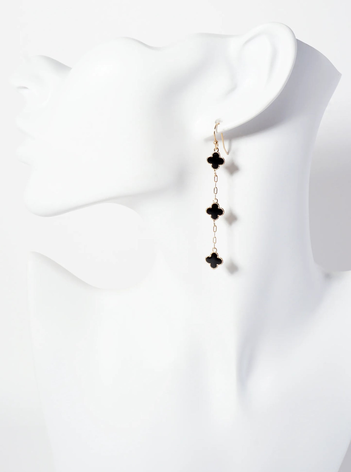 Three Enamel Quatrefoil Chain Drop Dangle Earrings