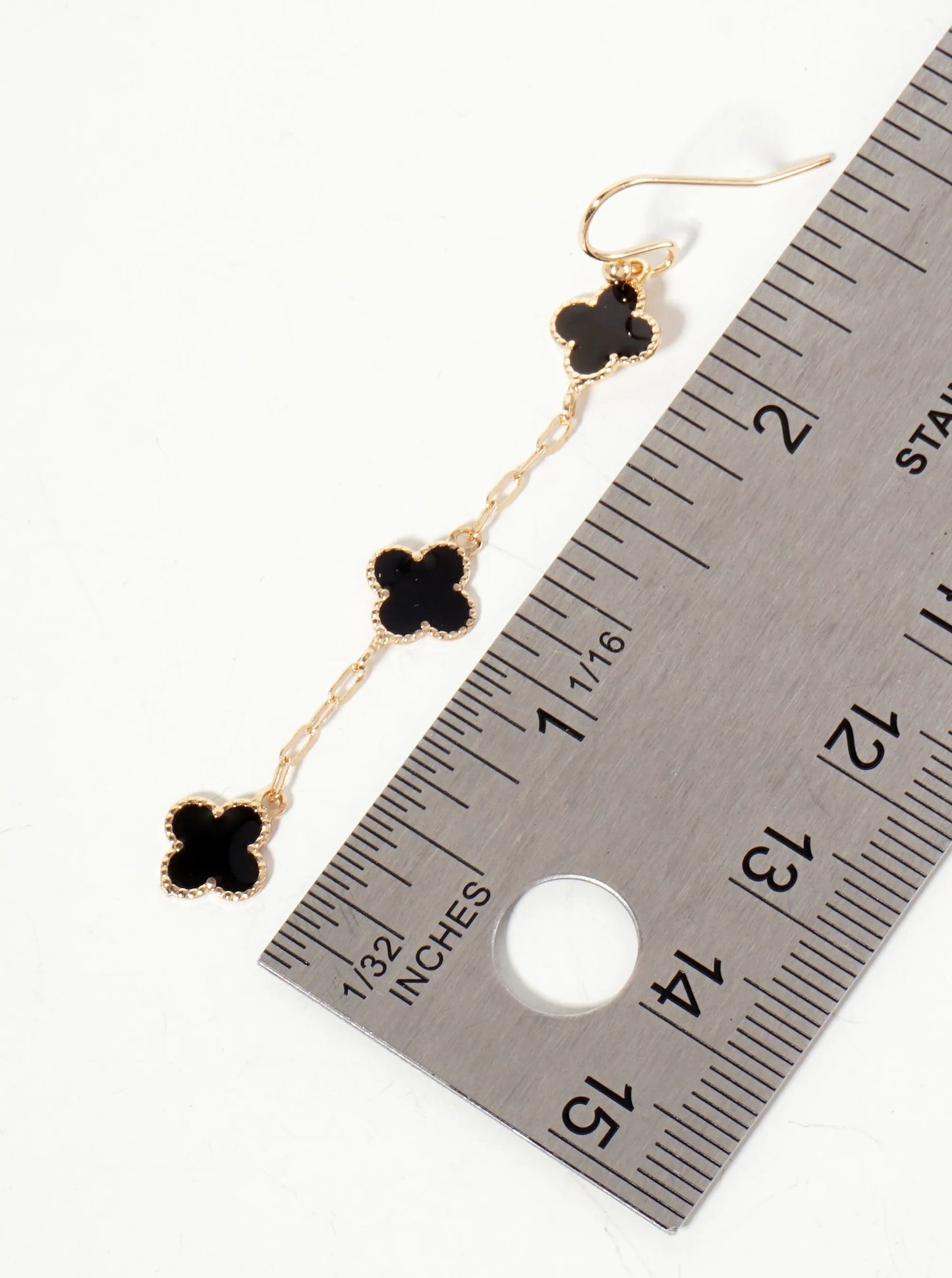 Three Enamel Quatrefoil Chain Drop Dangle Earrings