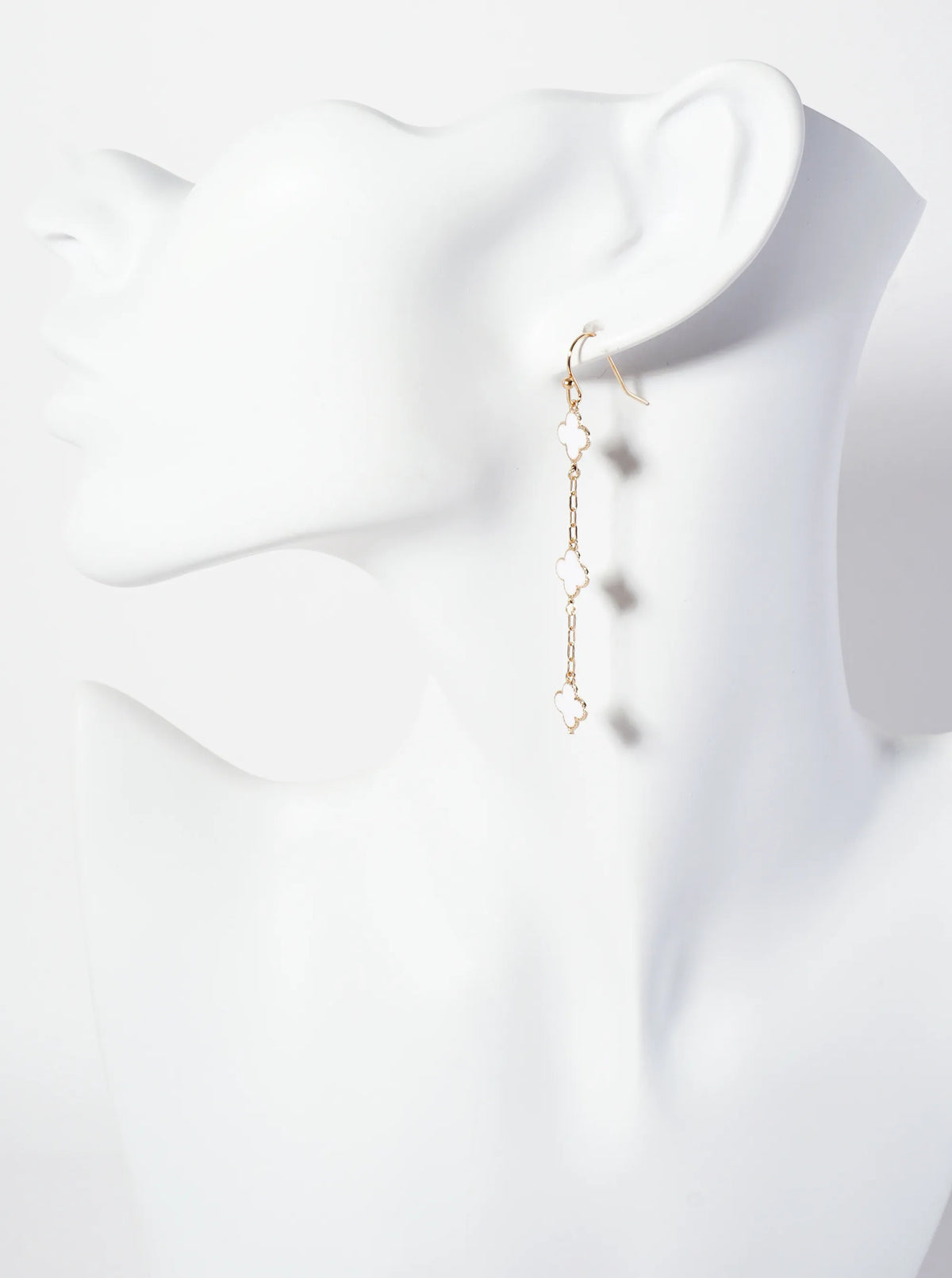 Three Enamel Quatrefoil Chain Drop Dangle Earrings