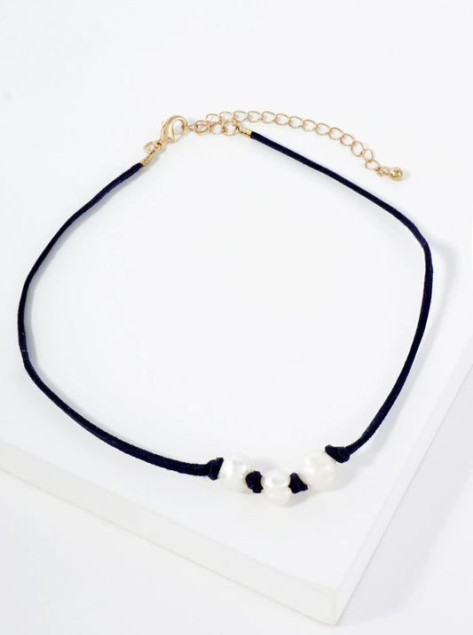 Three Freshwater-Pearl Leatherette 12-Inch Choker Necklace