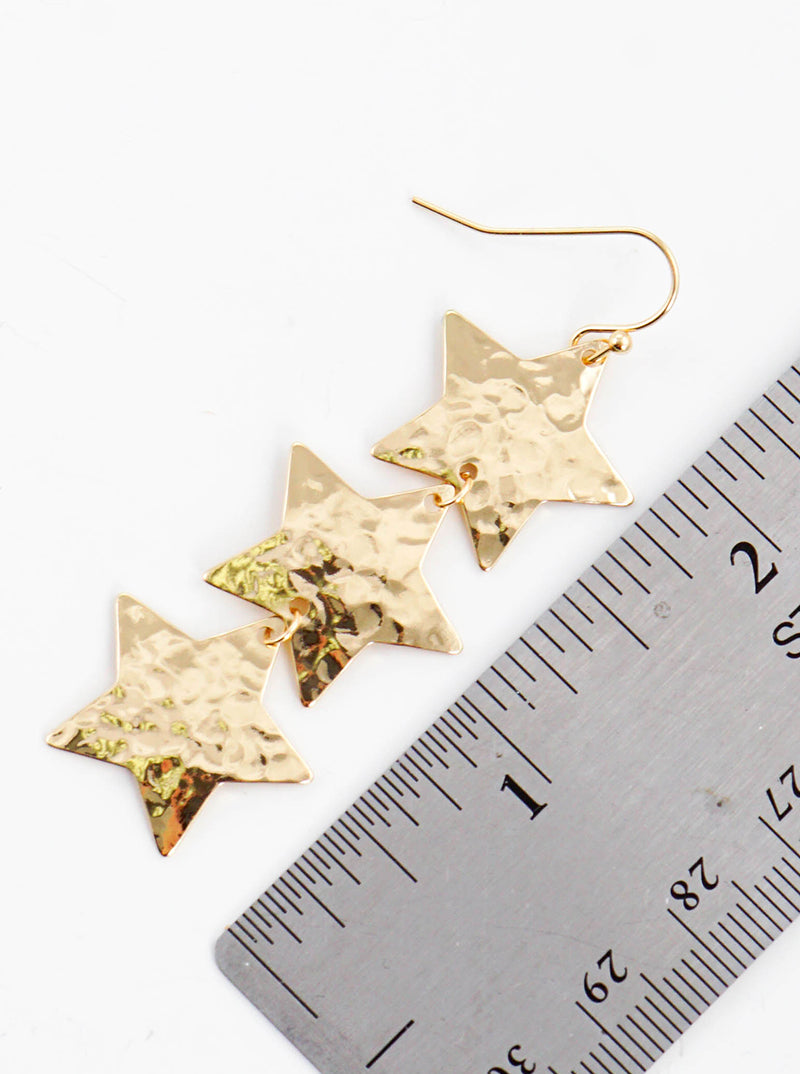 Three Hammered-Texture Star Drop Dangle Earrings