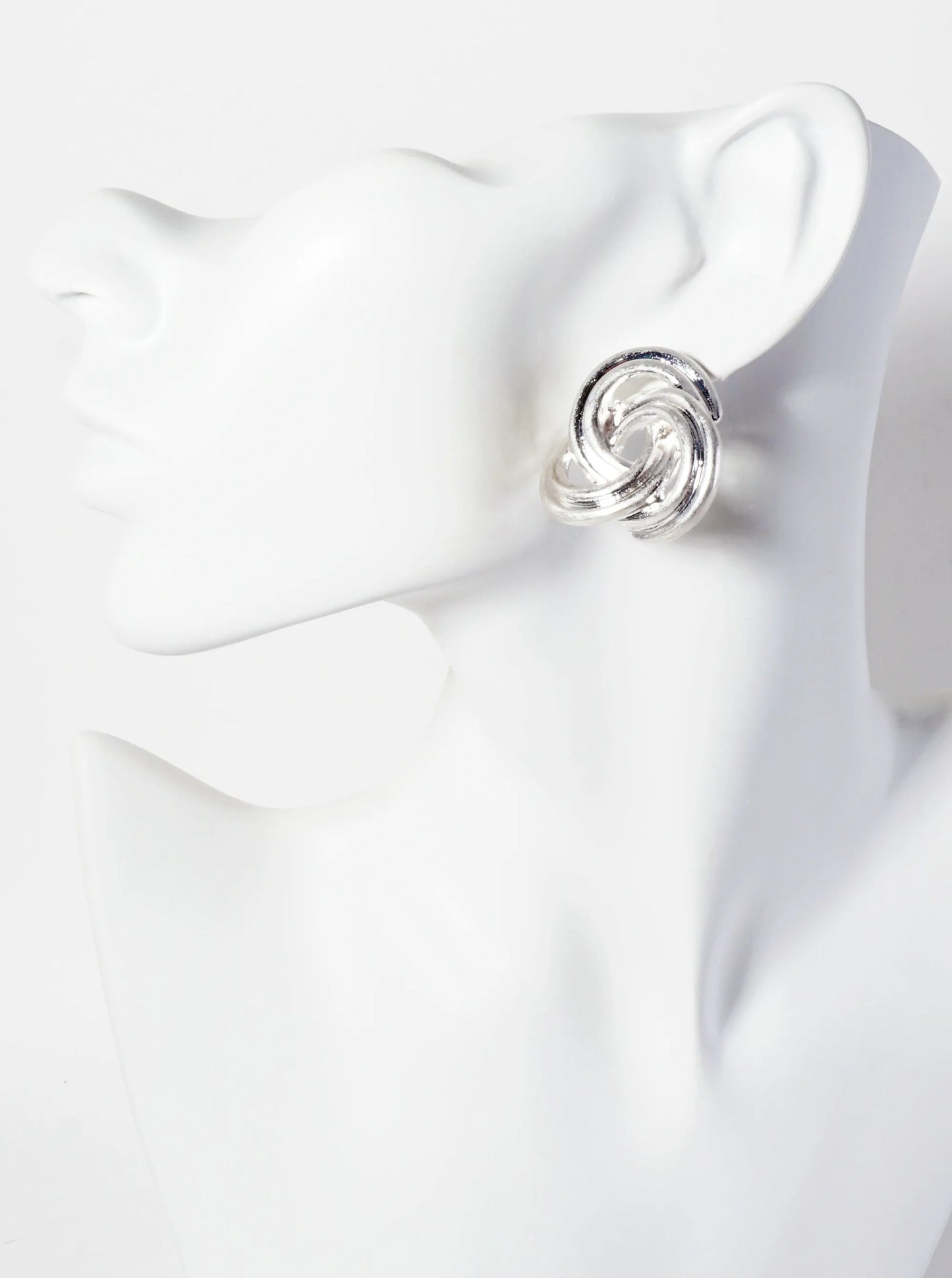 Three Interlocking C-Shaped Design Metal Post Earrings With-Titanium-Post