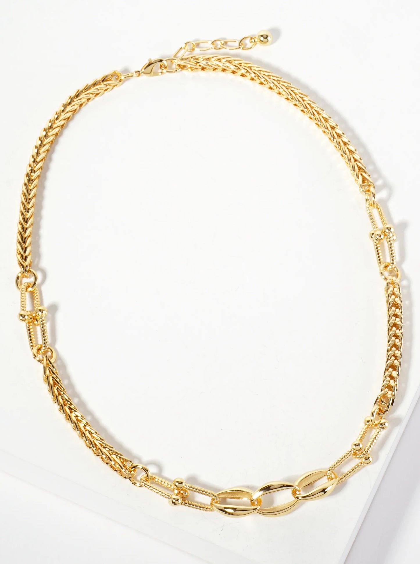 Three Oval-Chain Accents 18K-Gold-Dipped 5mm Wheat-Chain HardWear-Chain Necklace