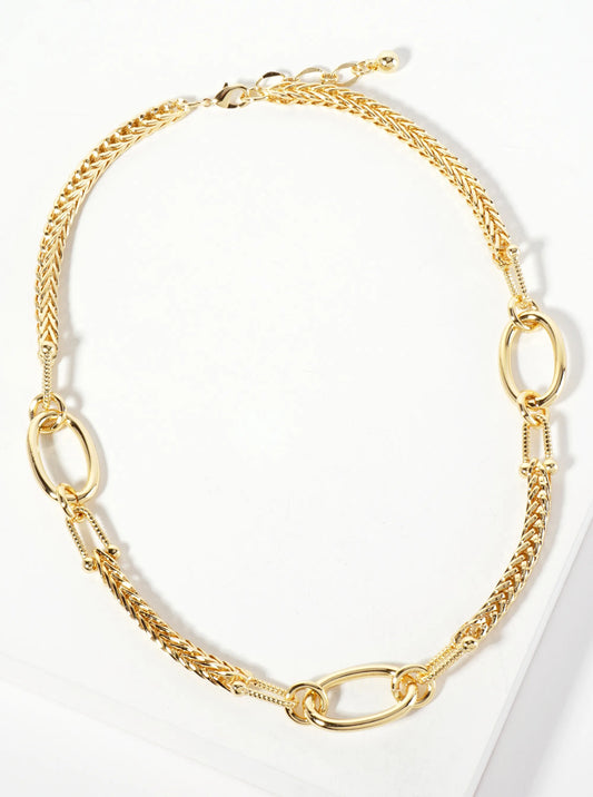 Three Oval-Shaped Accents 18K-Gold-Dipped 5mm Wheat-Chain Necklace