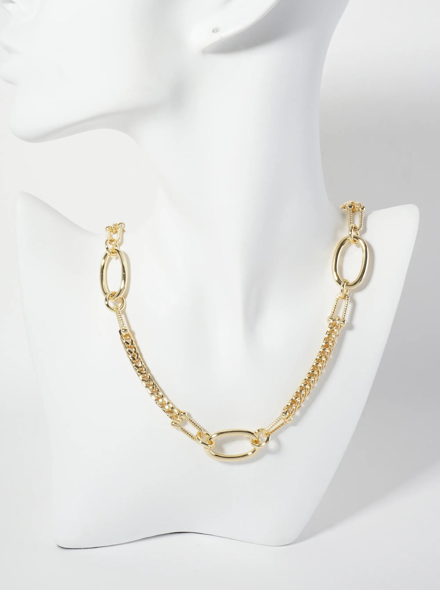 Three Oval-Shaped Accents 18K-Gold-Dipped 5mm Wheat-Chain Necklace