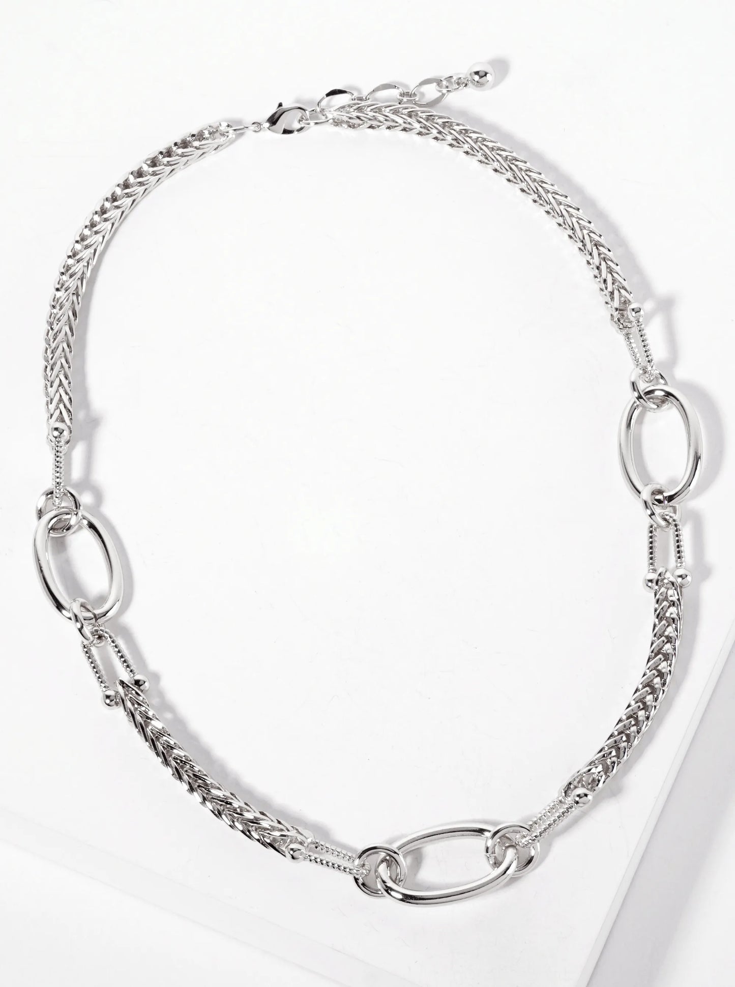 Three Oval-Shaped Accents 18K-Gold-Dipped 5mm Wheat-Chain Necklace